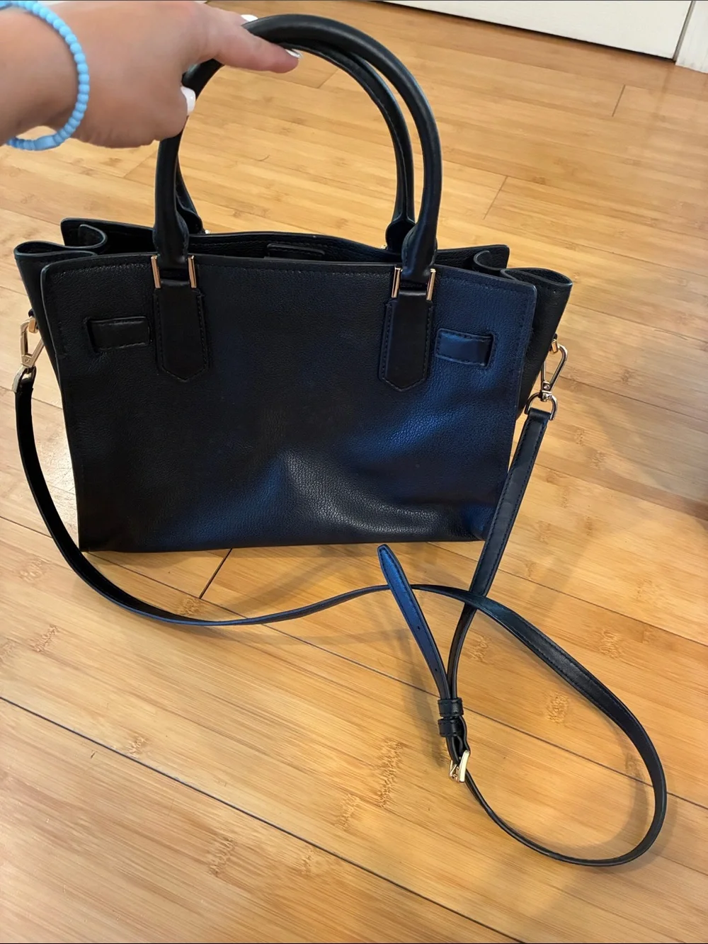 Michael Kors Black Leather Tote with Gold Hardware